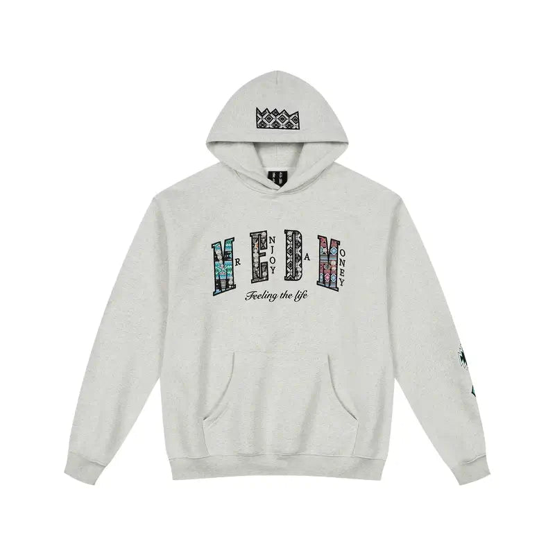 MEDM Ethnic Embroidered Patch Pearl Oversized Hoodie