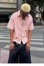 STEEPC Striped Boxy Wide Short Sleeve Shirt