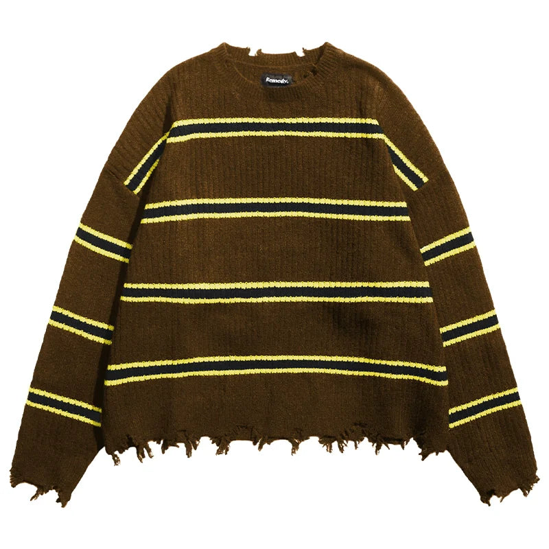 Remedy Striped Distressed Knit Sweater