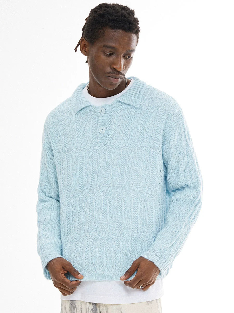 EMPTY REFERENCE Cutout Polo Knit Sweater