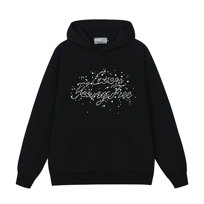 Harsh and Cruel Handwritten Font Pearl Embellished Crafted Hoodie