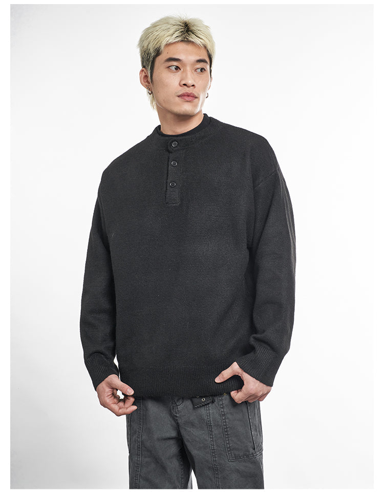 F3F Select Relaxed Fit Henley Neck Knit Sweater