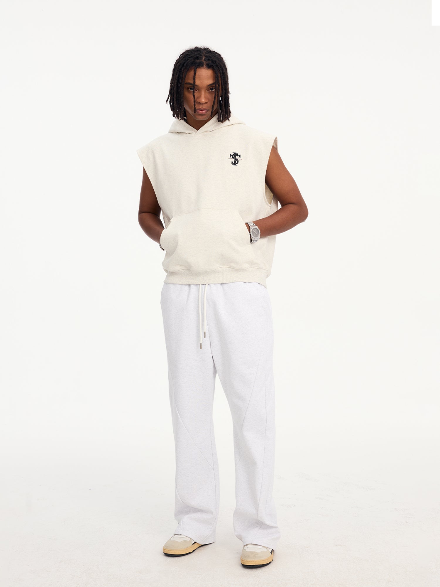 Small Town Kid Basic Embroidered Logo Sleeveless Hoodie
