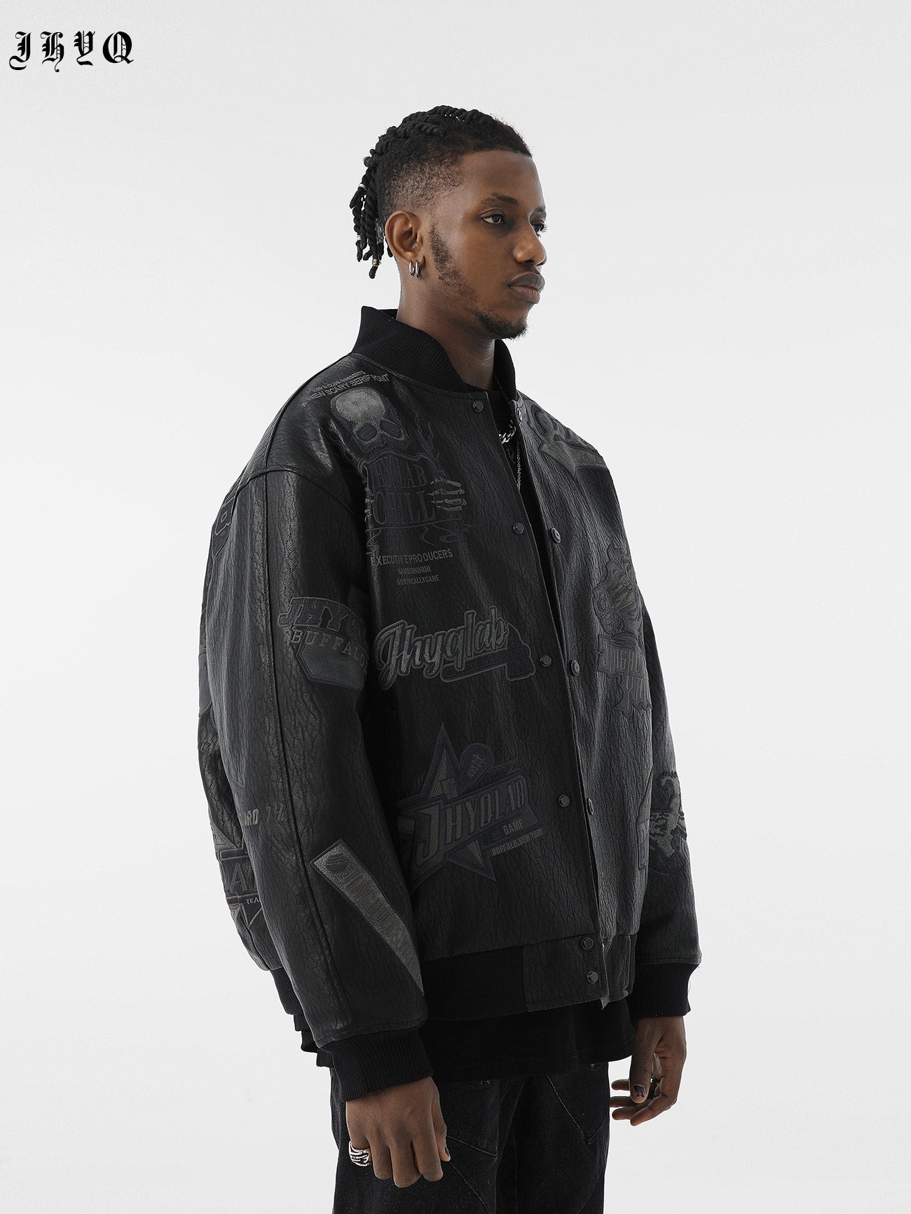 JHYQ Embroidered  PU Leather Baseball Jacket