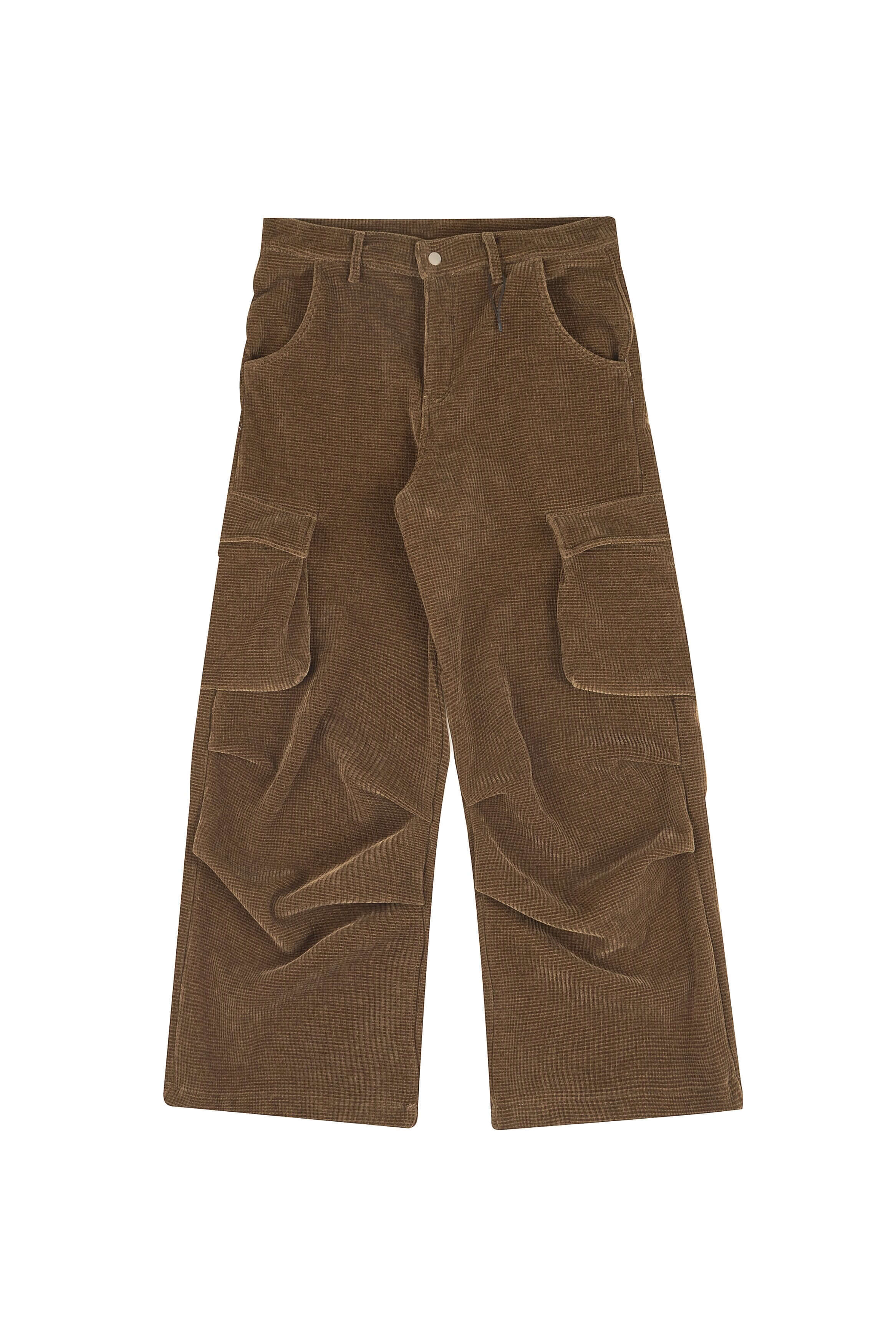 LIBERAFIT Waffle Texture Corduroy Flap Pocket Baggy Cargo Pants
