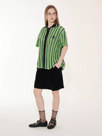 EMPTY REFERENCE Colorblock Striped Knit Short Sleeve Shirt