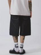 F2CE Plaid Pocket Patchwork Denim Baggy Shorts
