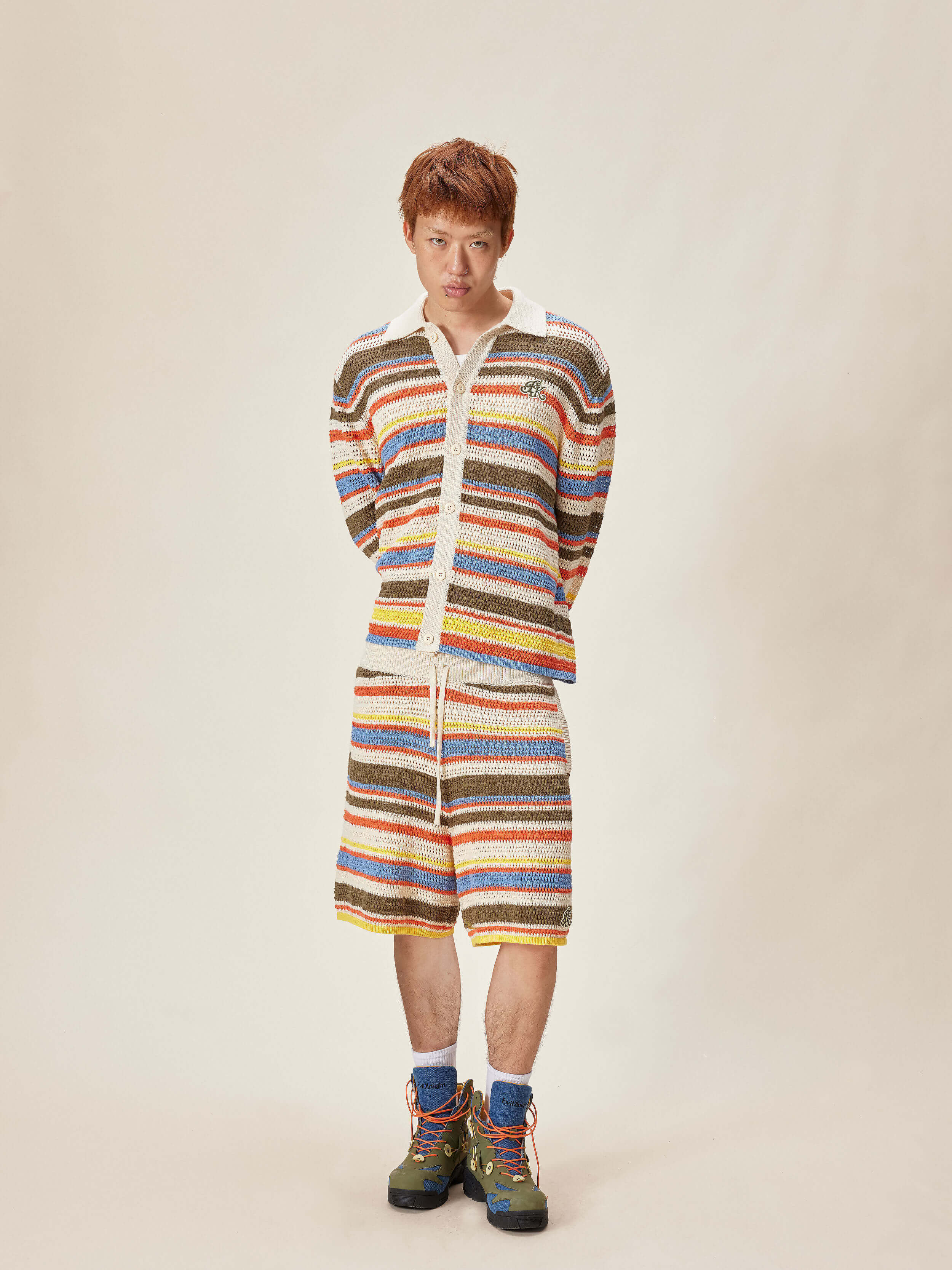EVILKNIGHT(EK) Multicolor Striped Knit Shorts