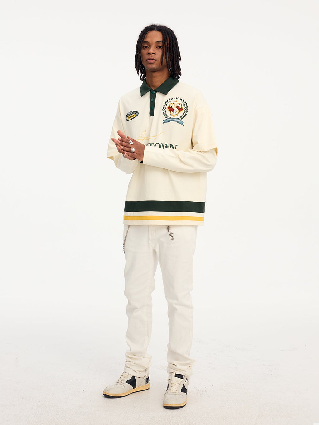 Small Town Kid 3D Embroidered Badge Fake Two-Piece Long-Sleeve Polo