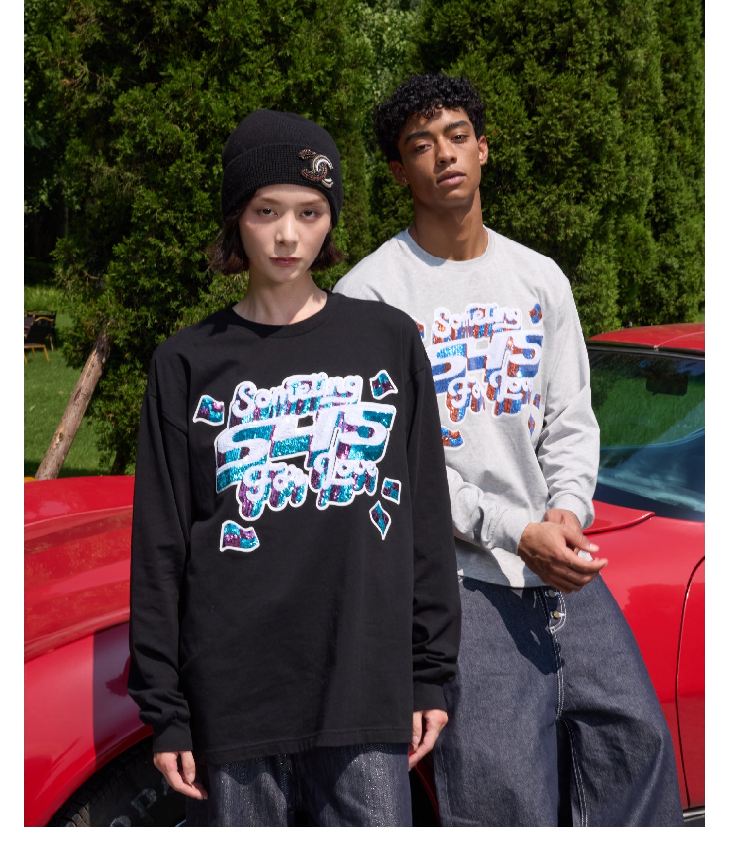 S45 3D Sequined Letter Logo Long Sleeve Tee