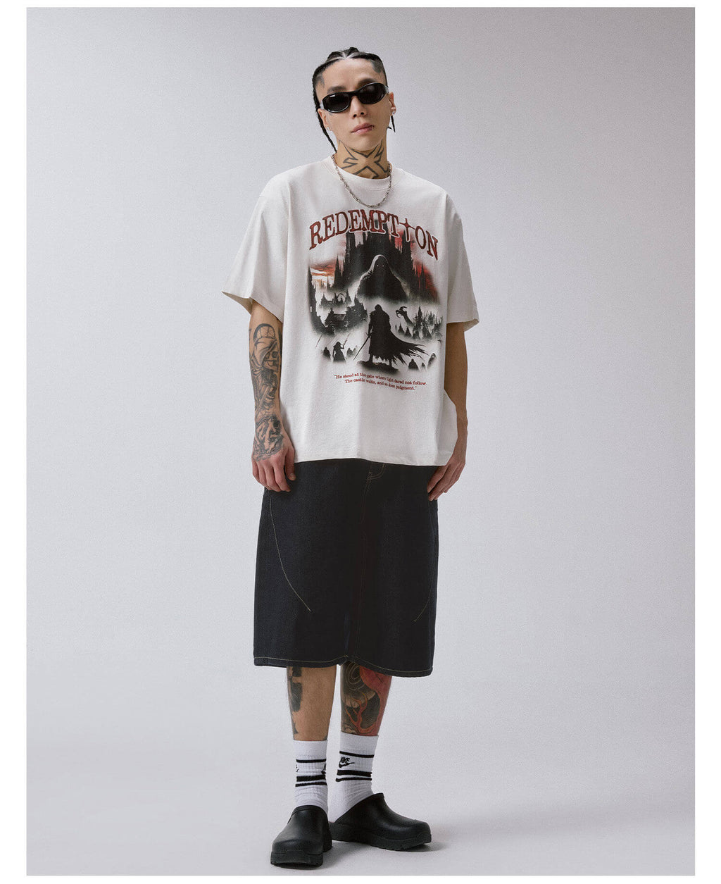 F2CE Plaid Pocket Patchwork Denim Baggy Shorts