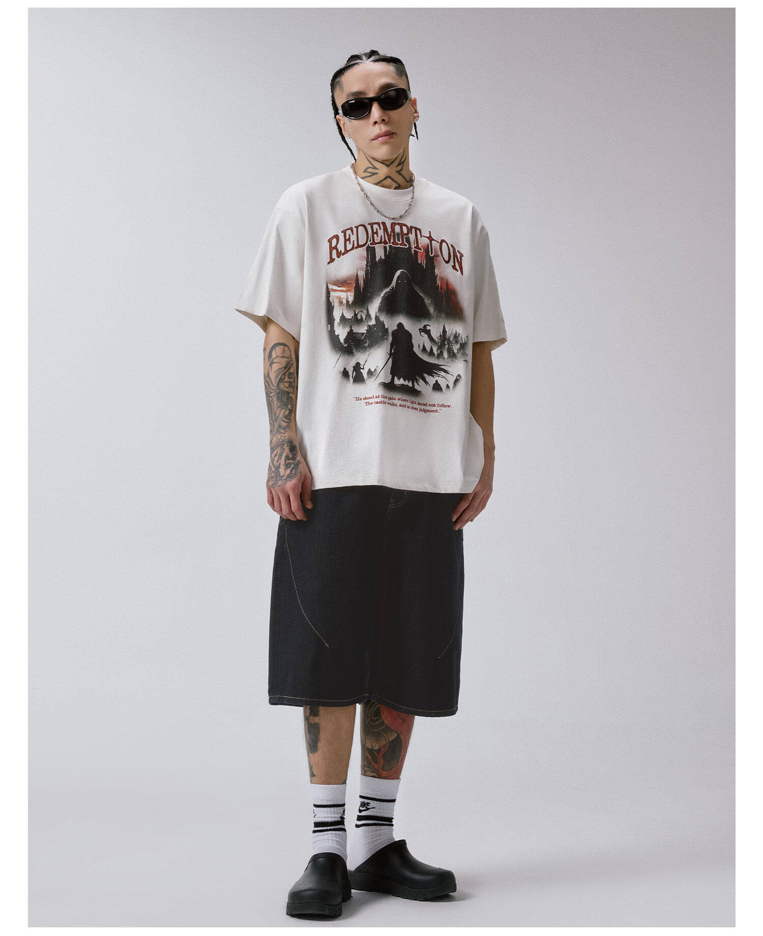 F2CE Plaid Pocket Patchwork Denim Baggy Shorts
