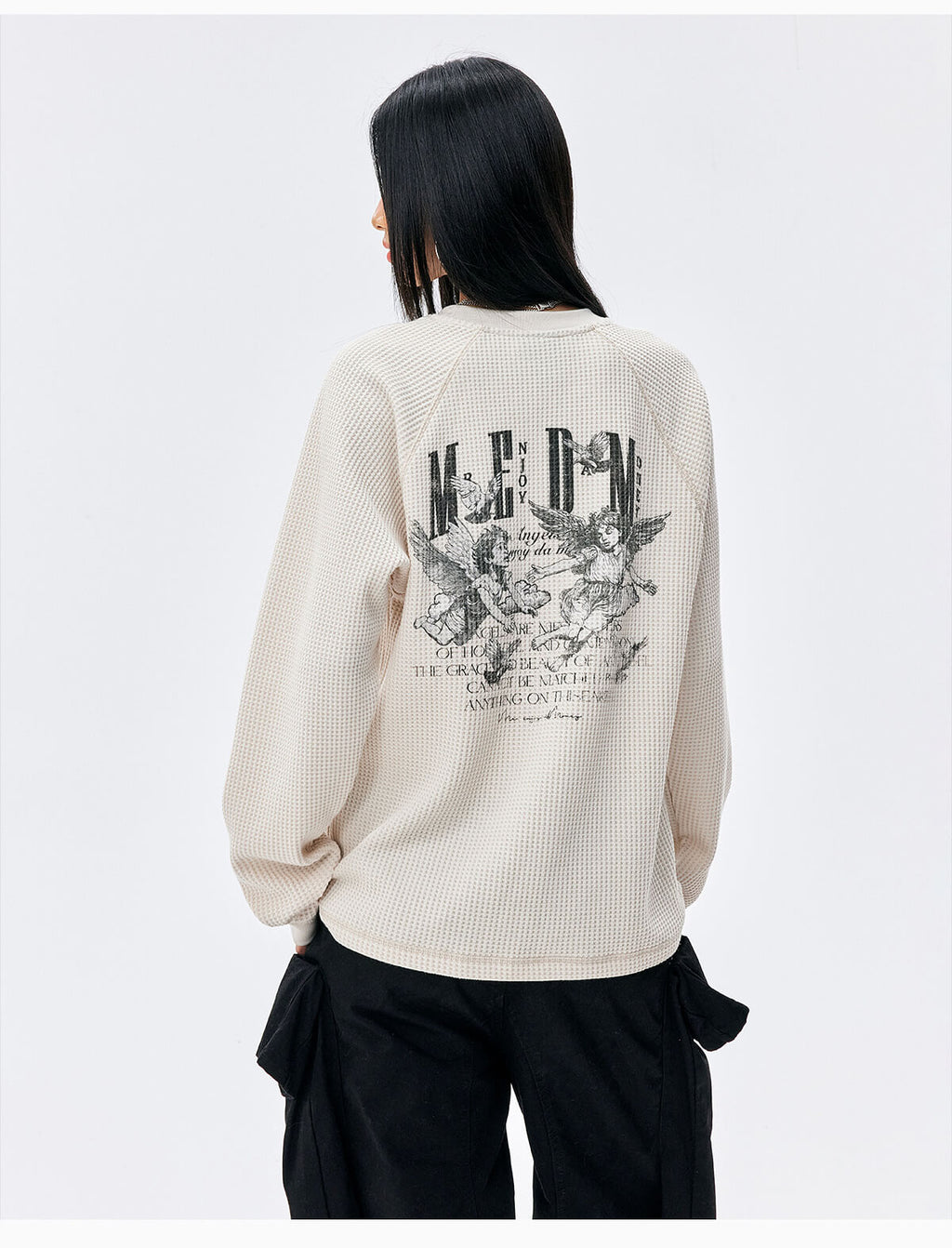 MEDM Angel Print Waffle Long Sleeve Tee