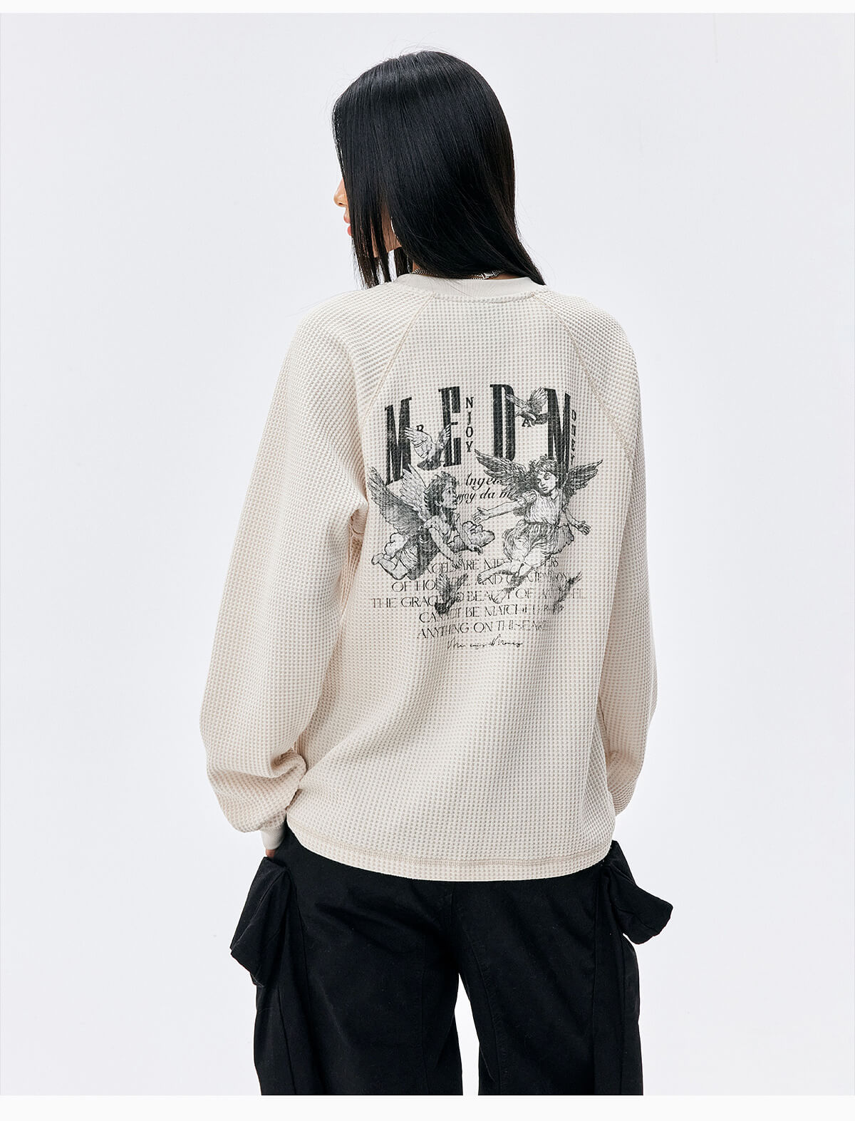 MEDM Angel Print Waffle Long Sleeve Tee