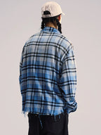 Remedy Washed Gradient Plaid Cutoff Long Sleeve Shirt