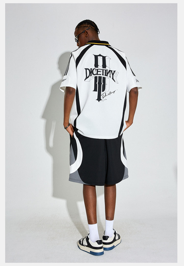 DICETINY Floral Logo Print Soccer Jersey Polo Shirt