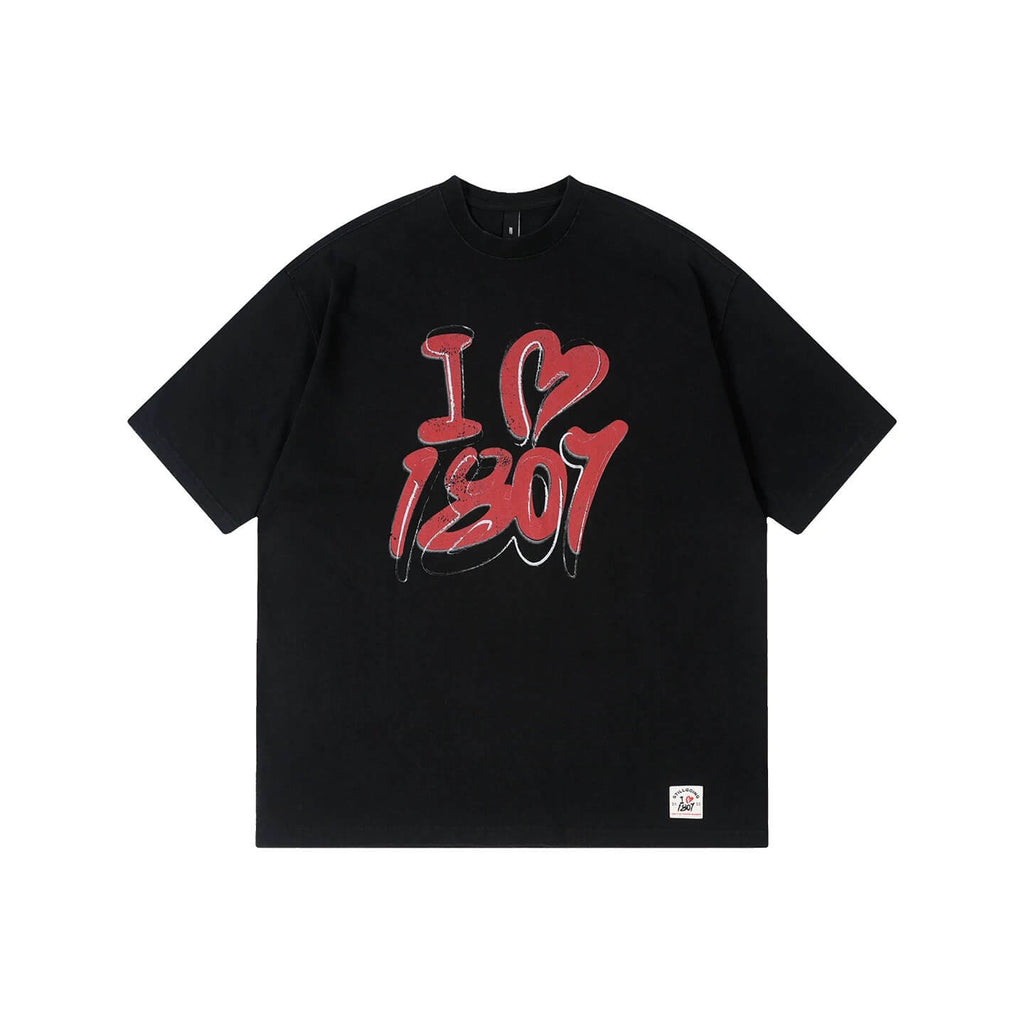 1807 I Love Graffiti Print Distressed Short Sleeve Tee