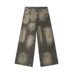 JHYQ Washed Ash Beaded Studded Curved Seam Machete Jeans