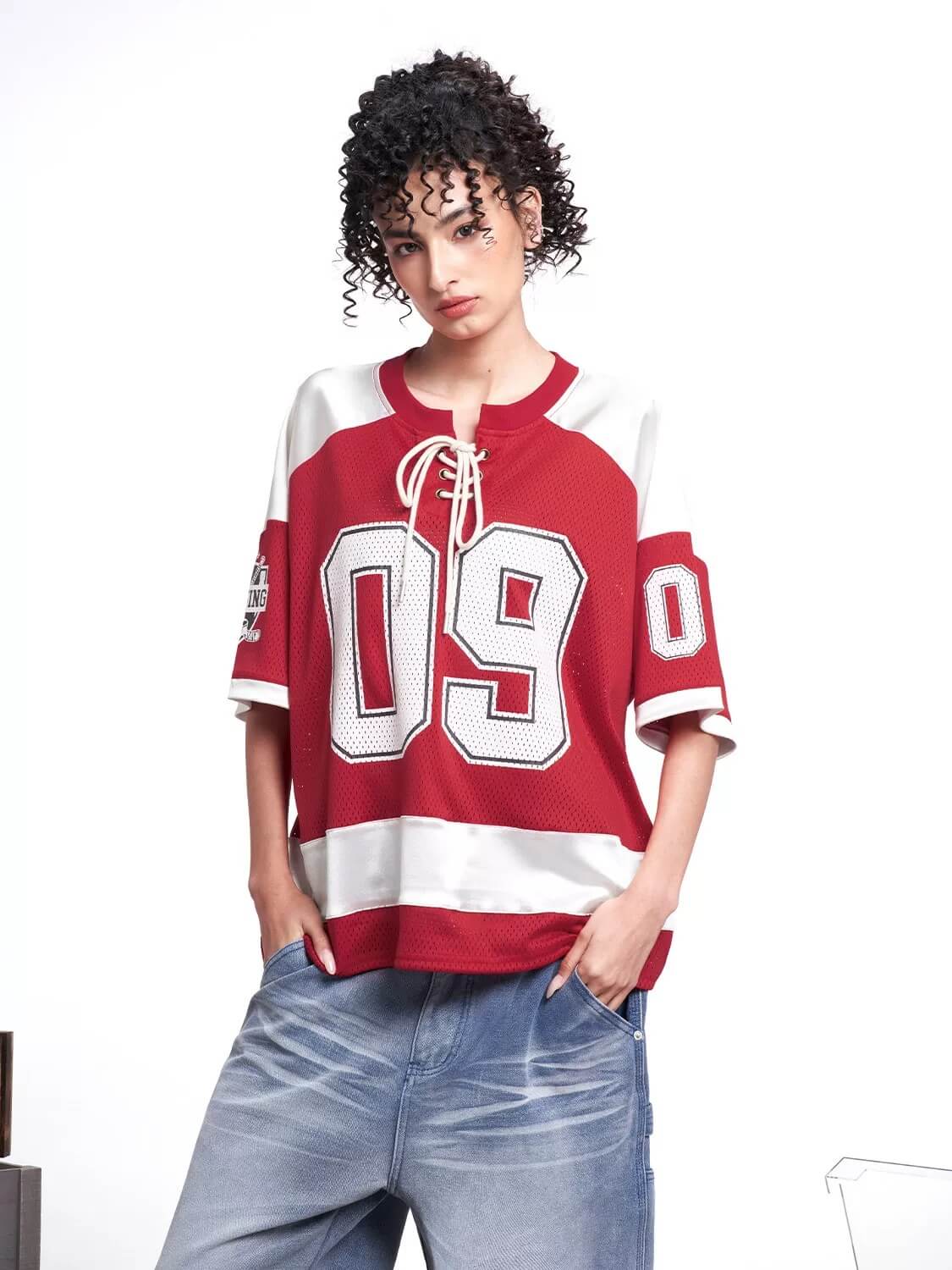 F3F Select Color Block Lace Up Mesh Short Sleeve Hockey Jersey