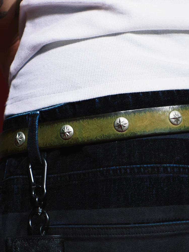 Remedy Washed Color Metal Studded Leather Belt