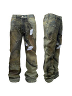 Night Lab Rivet Patchwork Rust Washed Jeans