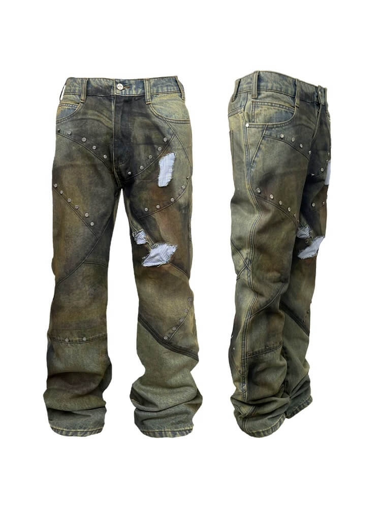 Night Lab Rivet Patchwork Rust Washed Jeans