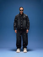 1807 All Over Floral Embroidered Washed Denim Jacket