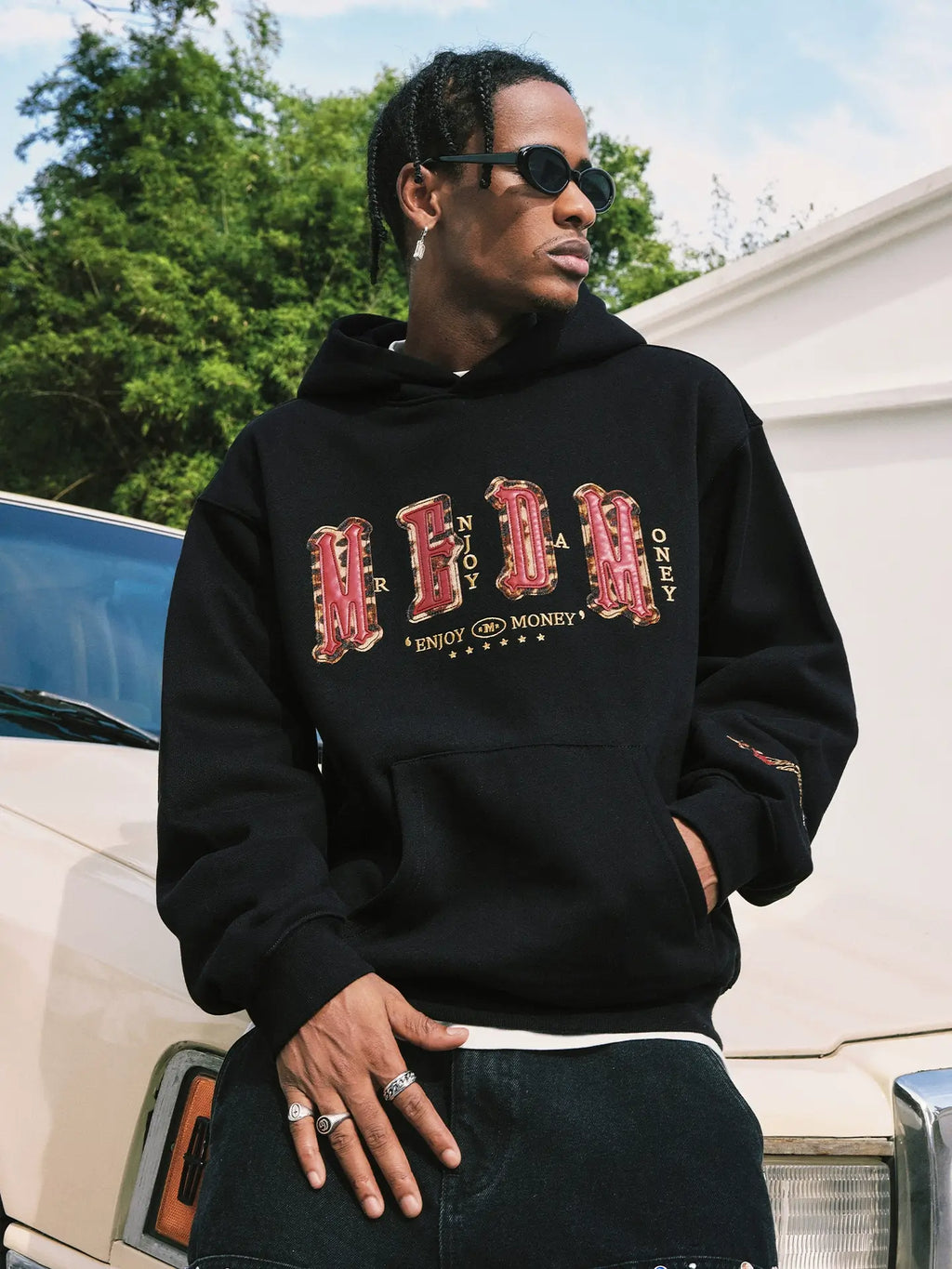 MEDM Animal Leather Logo Patch Hoodie