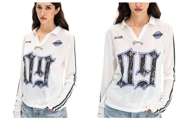 F3F Select Numbering Stripe Sleeve Mesh Long Sleeve Polo Jersey