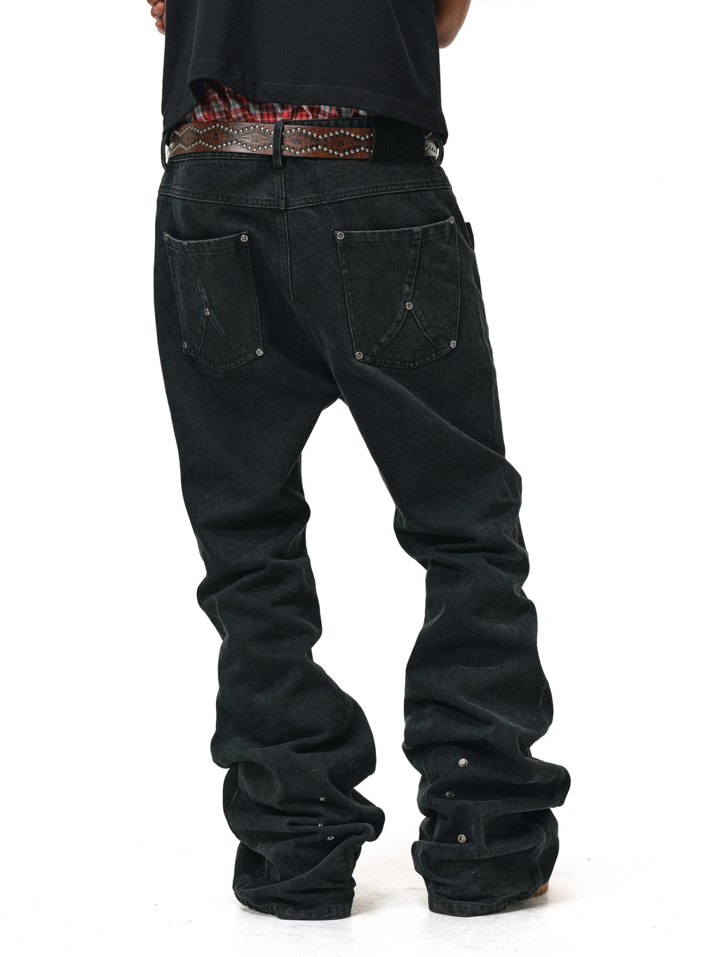 ANTIDOTE Studded Punk Zipper Flared Jeans