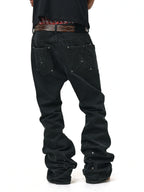ANTIDOTE Studded Punk Zipper Flared Jeans