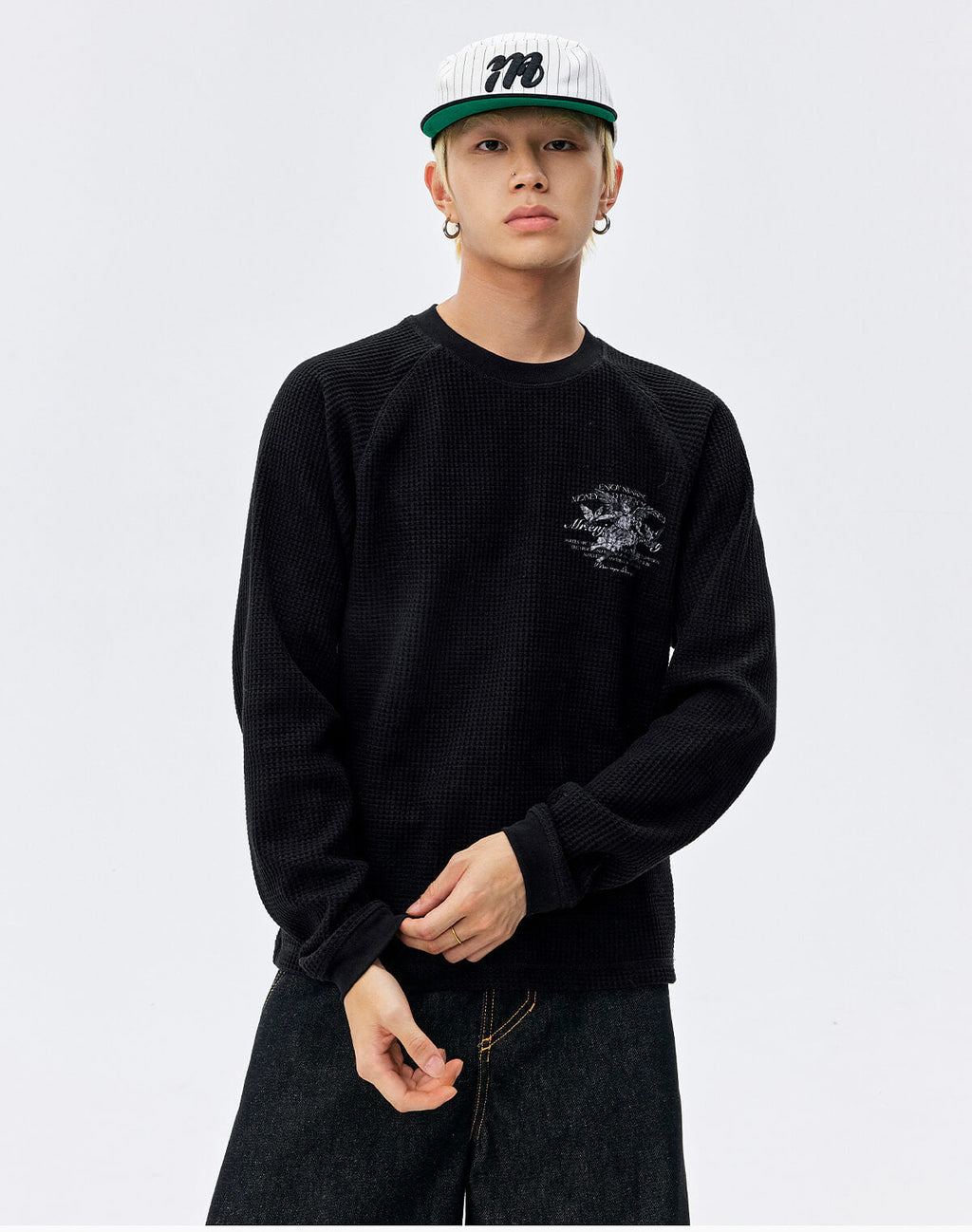 MEDM Angel Print Waffle Long Sleeve Tee