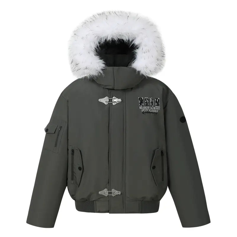 MEDM Detachable Fur Metal Snaps Down Jacket