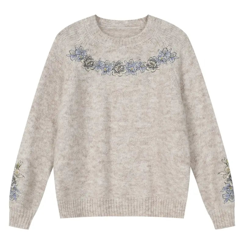 MEDM Floral Embroidered Mohair Knit Sweater