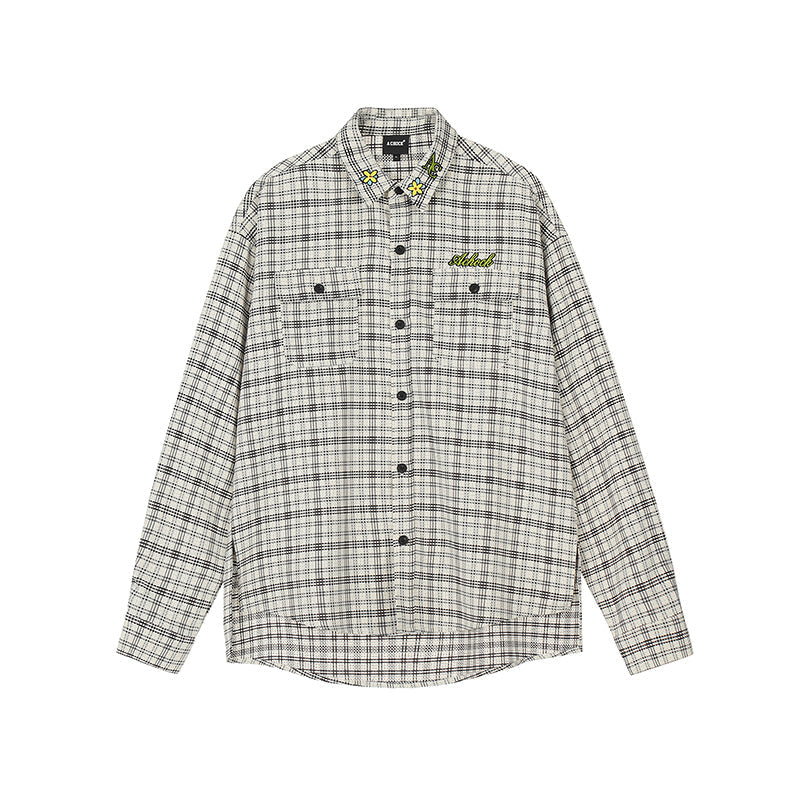 Achock Color Blocking Logo Embroidery Plaid Long Sleeve Shirt
