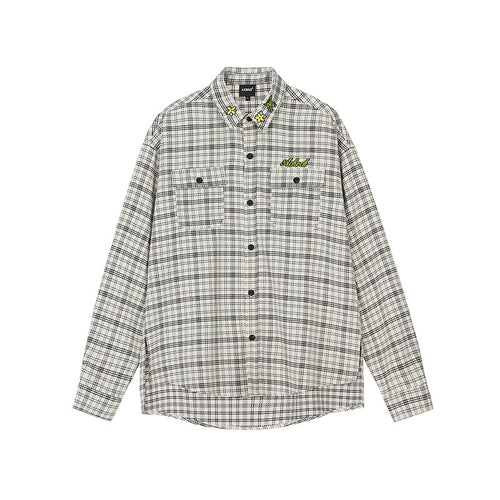 Achock Color Blocking Logo Embroidery Plaid Long Sleeve Shirt