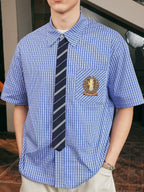 Harsh and Cruel Tie Detail Embroidery Plaid Shirt