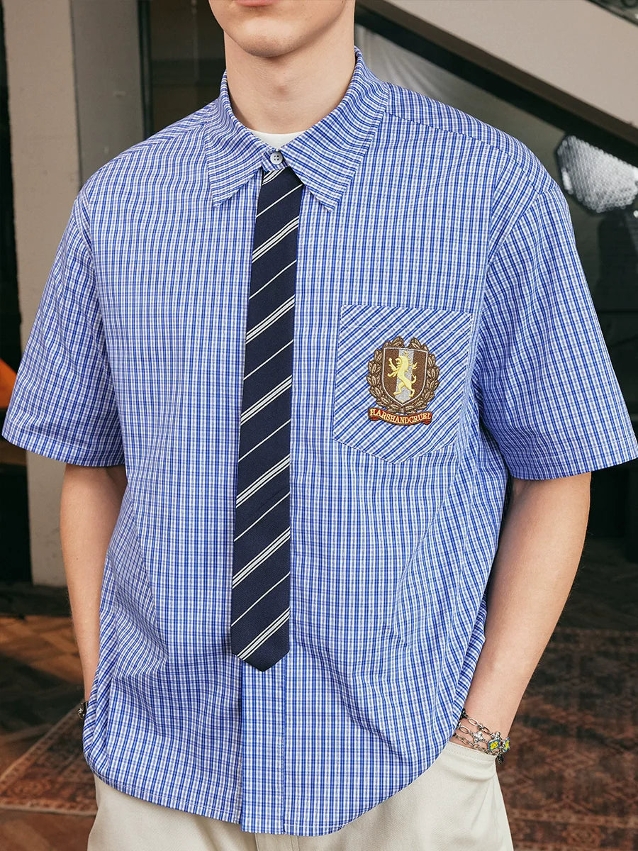 Harsh and Cruel Tie Detail Embroidery Plaid Shirt