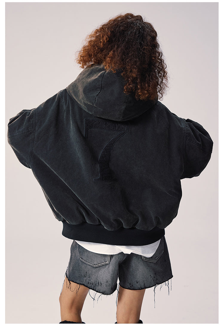 Remedy Embroidered Washed Hooded Bomber Jacket