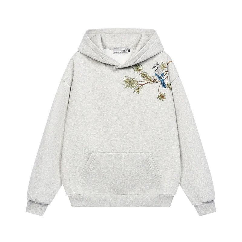 Harsh and Cruel Embroidered Pine Bird Hoodie