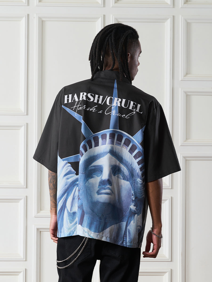 Harsh and Cruel Statue of Liberty printed Cuban Shirt