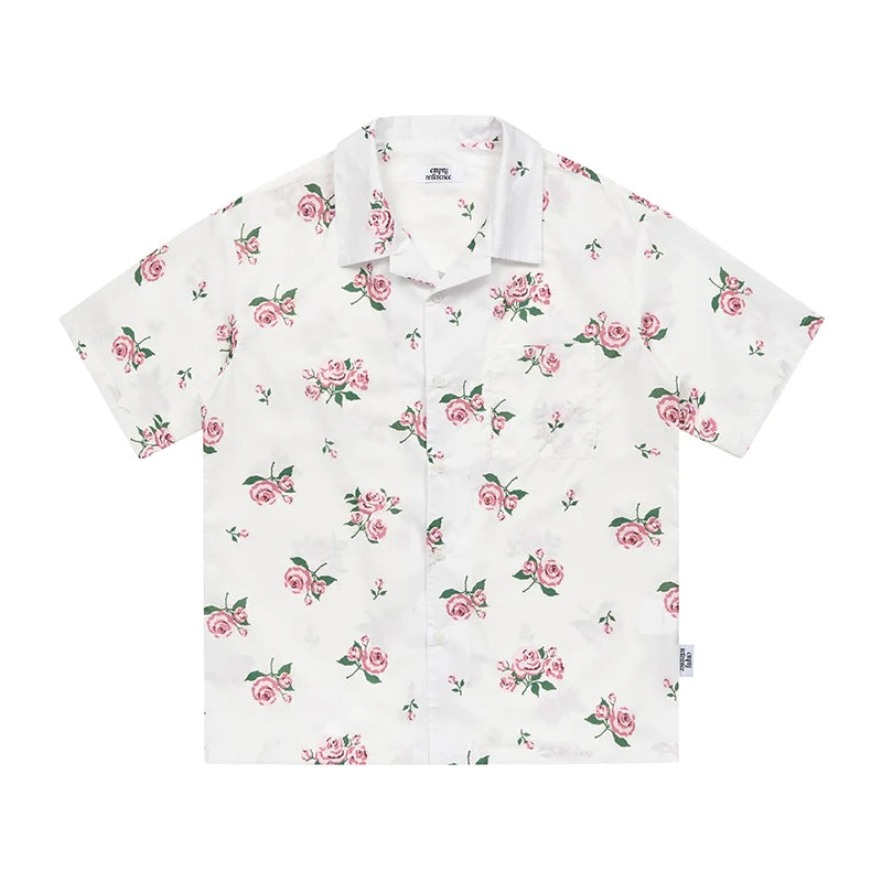 EMPTY REFERENCE Rose Floral Print Short Sleeve Shirt