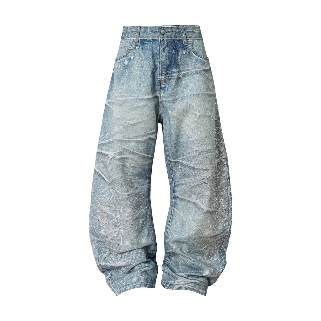 YADcrew 3D Digital Print Rhinestone Machete Jeans