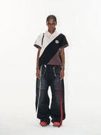 BLIND NO PLAN Three-Color Diagonal Patchwork Polo