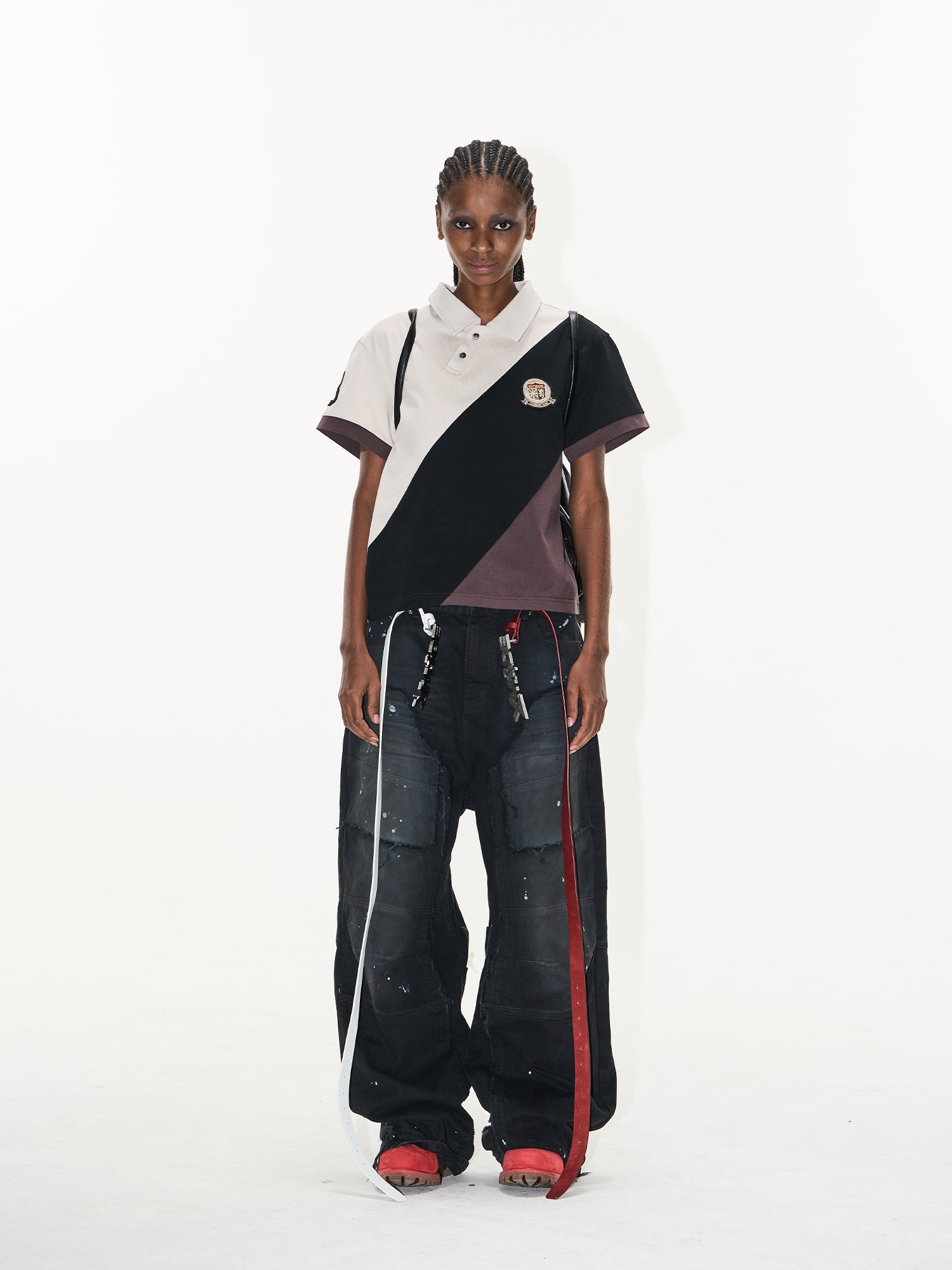 BLIND NO PLAN Three-Color Diagonal Patchwork Polo