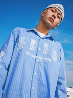 MEDM Lace Embroidered Striped Long Sleeve Shirt
