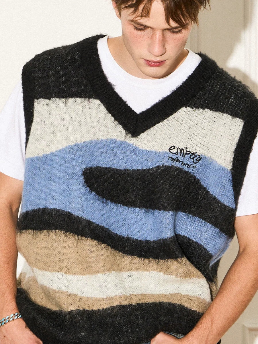 EMPTY REFERENCE Mohair Ripple Wool V-Neck Knit Vest