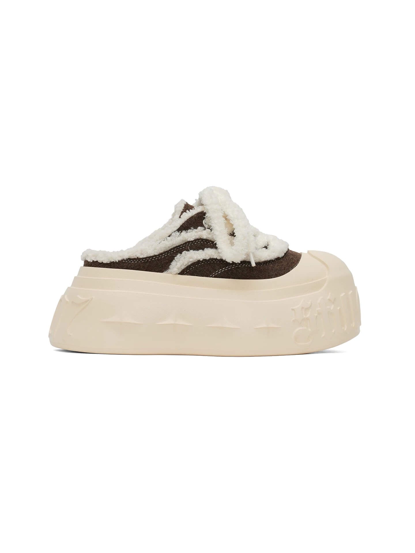 1807 INF-008 Gothic Lace Up Shearling Chunky Half Sneakers