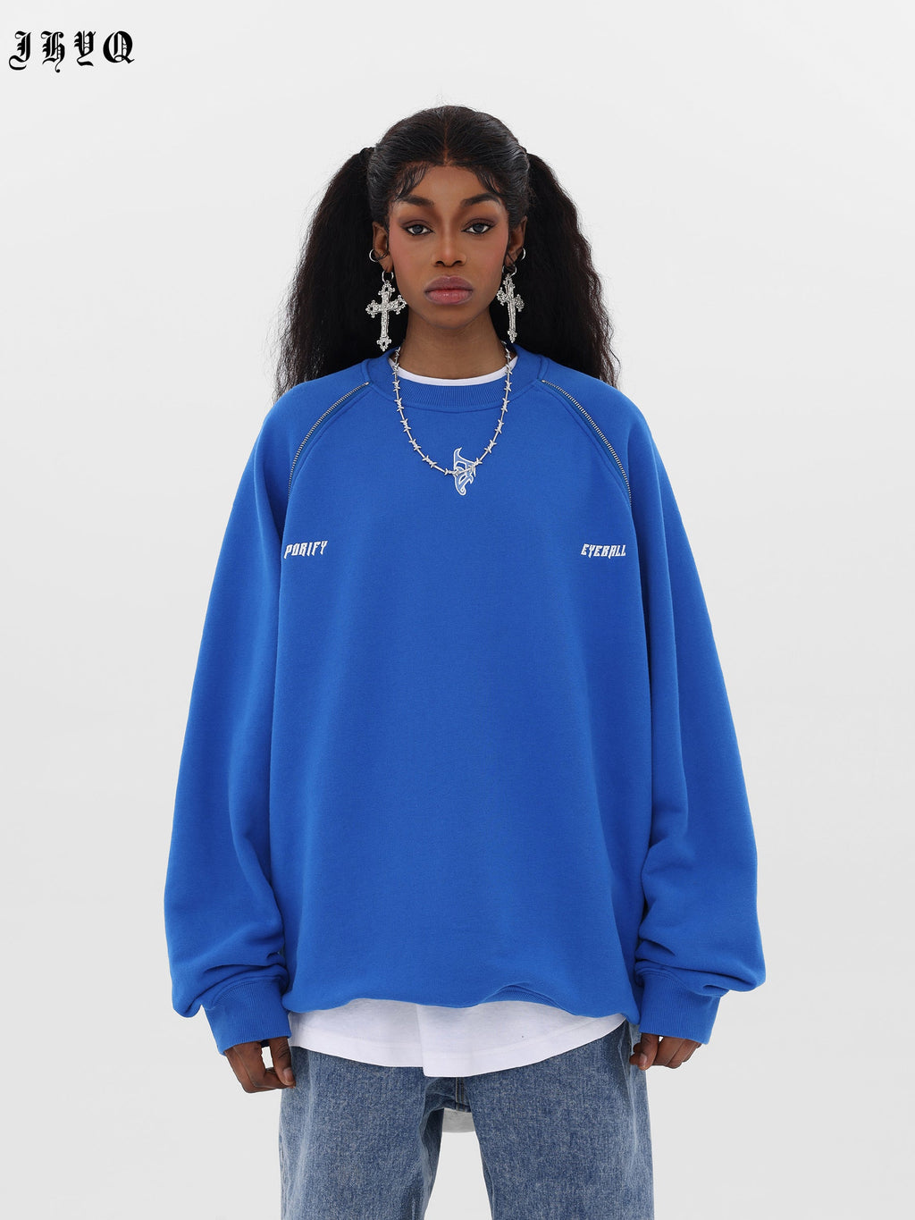 JHYQ Embroidered Logo Zipper Design Heavyweight Sweater