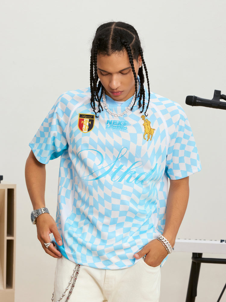 Small Town Kid Twisted Plaid Patchwork Polo Jersey
